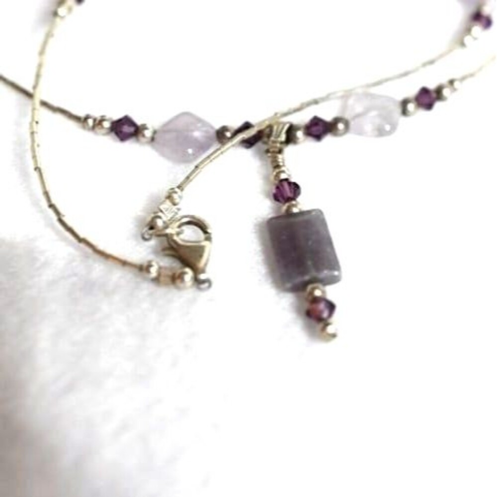 Vintage Gray/Red Bead Silver Tone Beaded Chain Lobster Claw Clasp 18" Necklace
